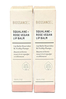 (2) Biossance Squalane + Rose Vegan Lip Balm Travel Size 5g/0.17oz Each, Boxed